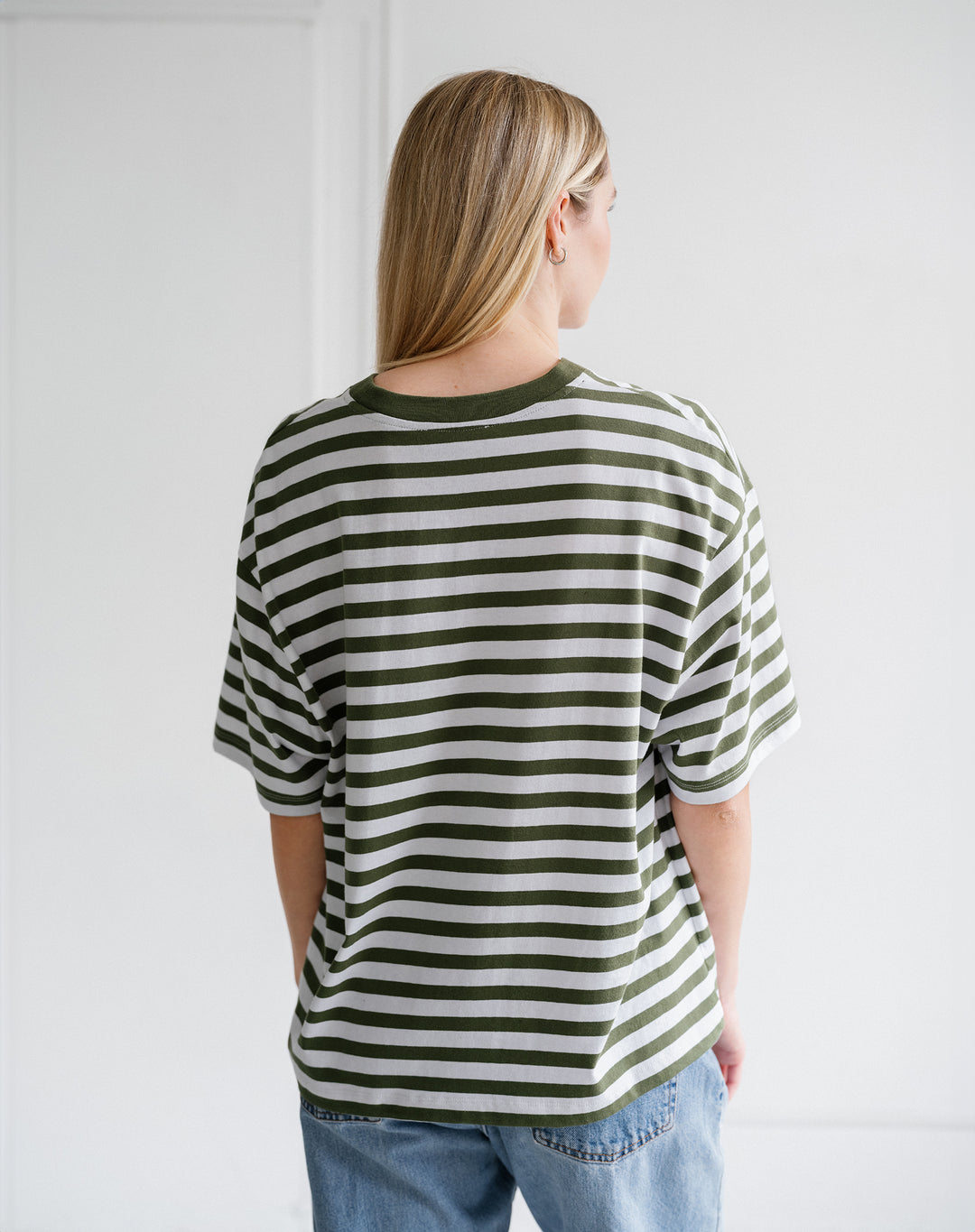 Boxy Tee- Chive/Off White