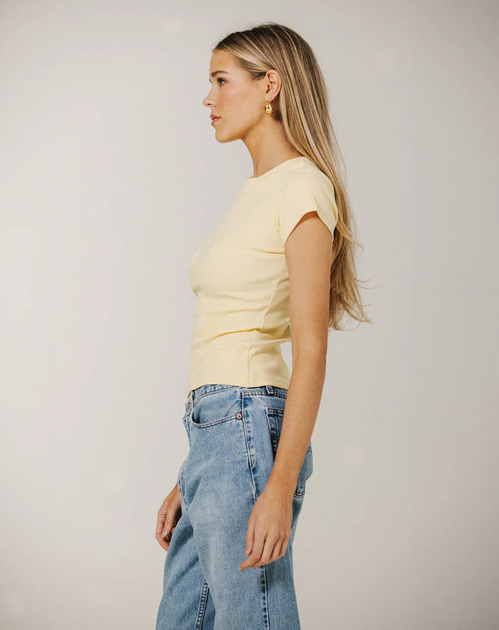 Ribbed Cap Sleeve Tee- Limoncello