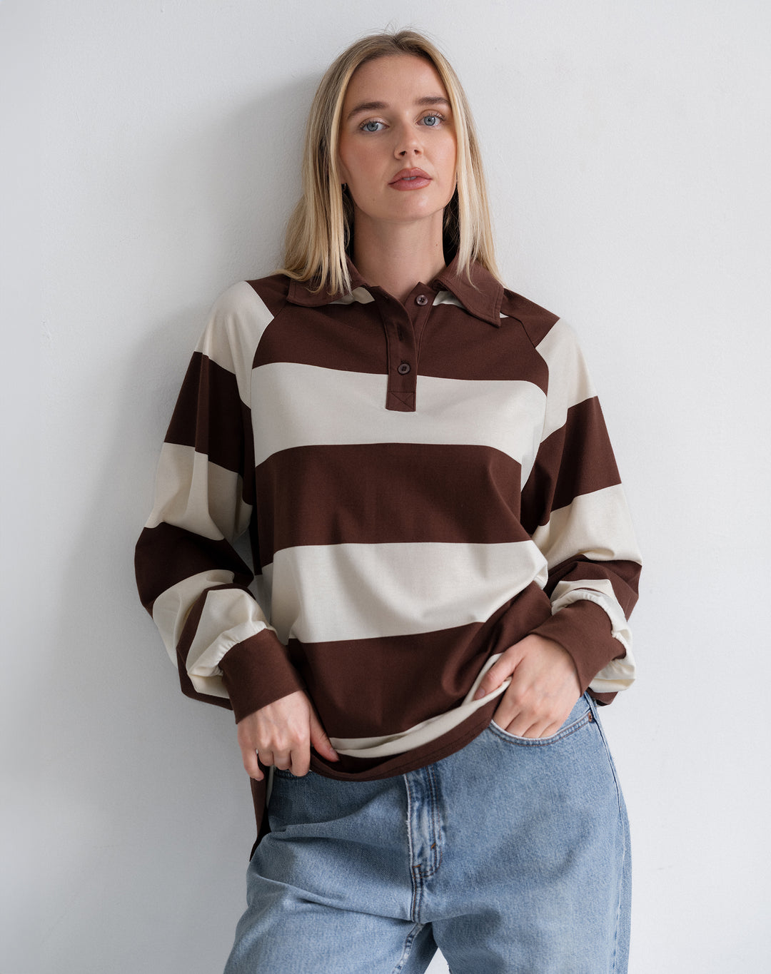 Classic Rugby Polo- Cream/Espresso