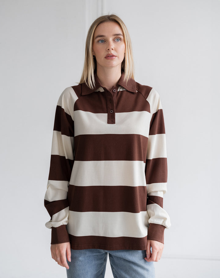 Classic Rugby Polo- Cream/Espresso