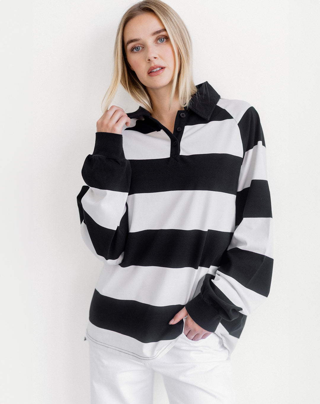Classic Rugby Polo- White/Washed Black