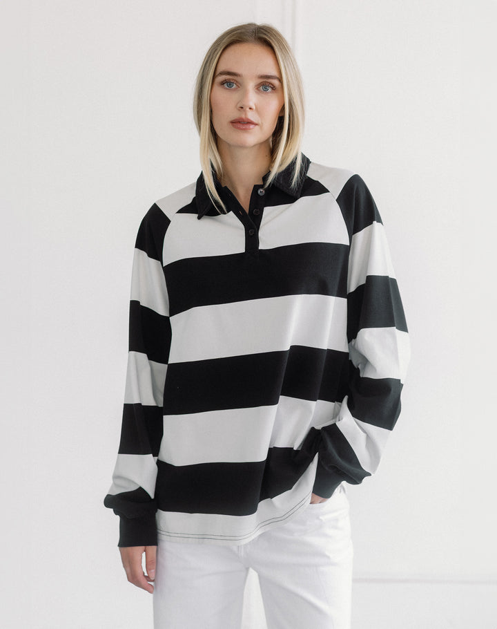Classic Rugby Polo- White/Washed Black