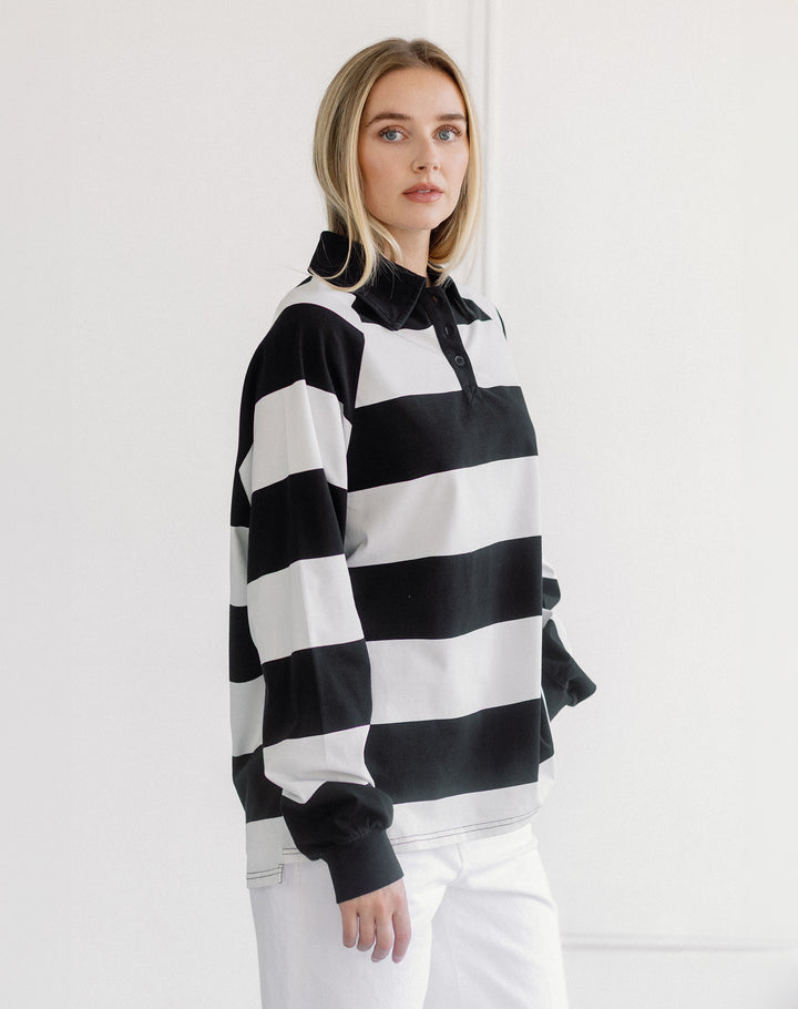 Classic Rugby Polo- White/Washed Black