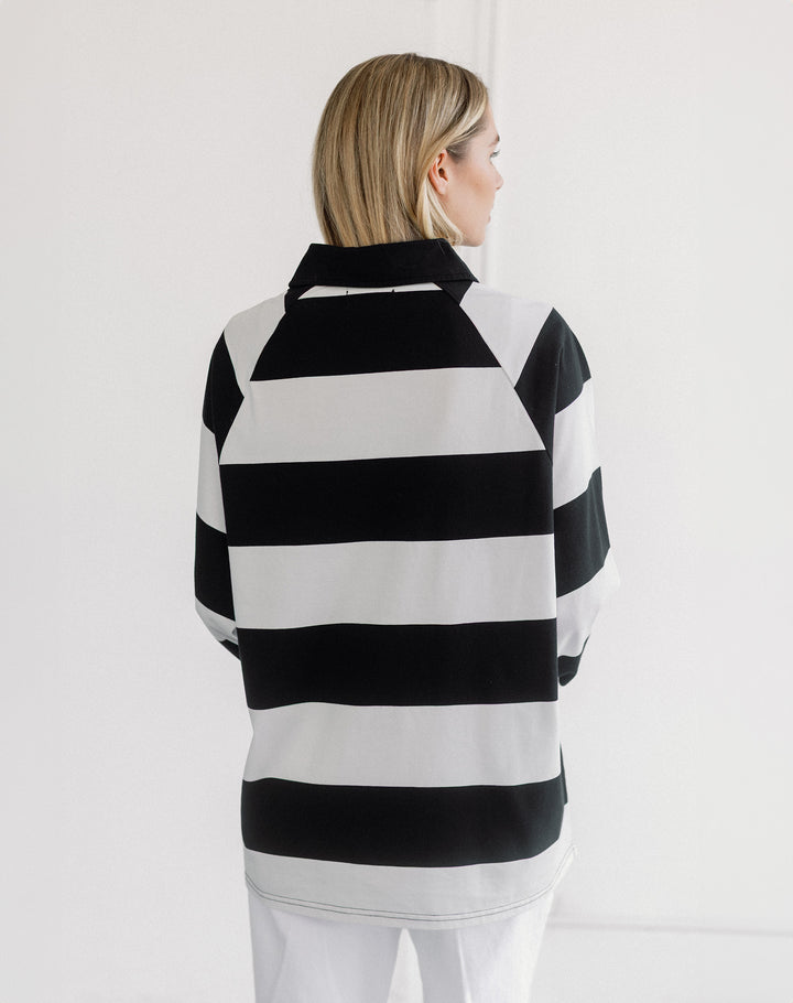 Classic Rugby Polo- White/Washed Black