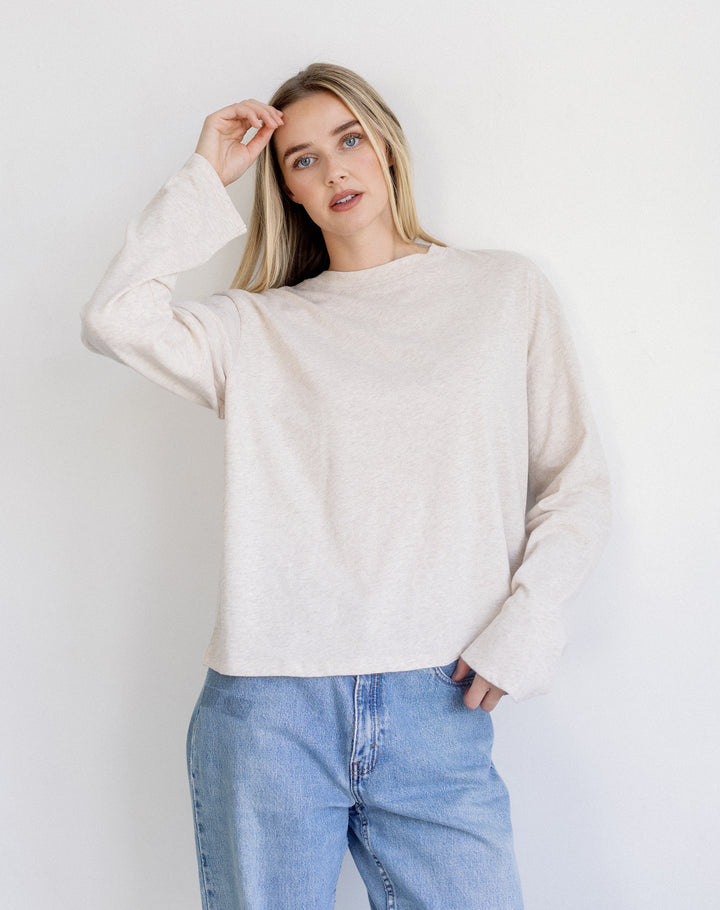 Long Sleeve Boxy Tee- Oatmeal