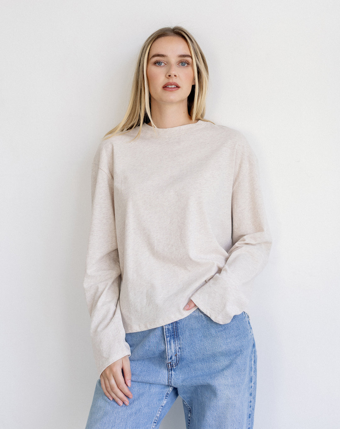 Long Sleeve Boxy Tee- Oatmeal