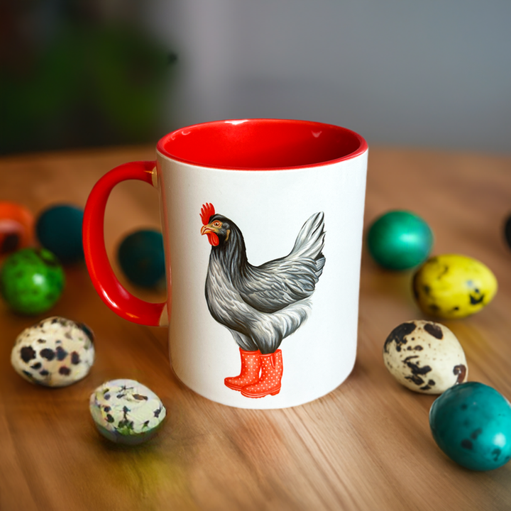 Hen wearing Red Rain Boots Mug: 11oz - 325ml