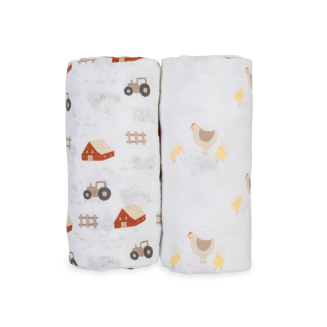 2-Pack Cotton Swaddle Blankets – Barnyard / Hens & Chicks