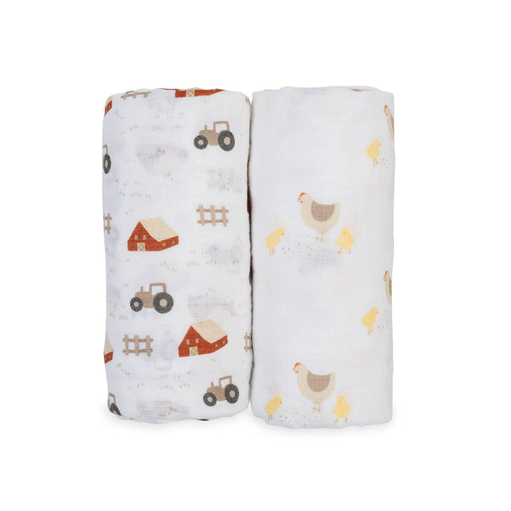 2-Pack Cotton Swaddle Blankets – Barnyard / Hens & Chicks