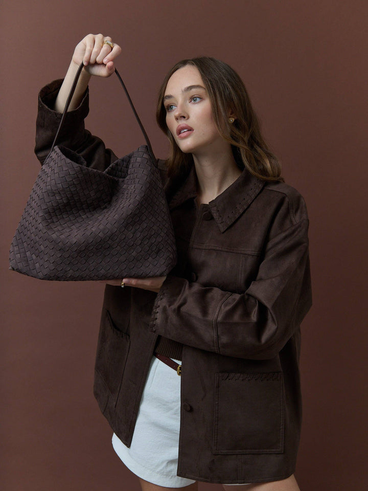 Calla Woven Handbag - Plum Brown