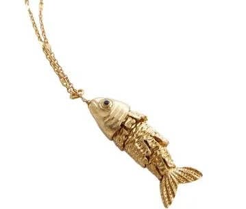 Lure- 14K Gold Steel Articulated Portuguese Fish Necklace : Small