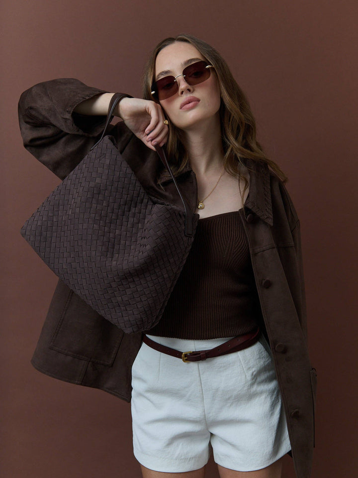 Calla Woven Handbag - Plum Brown