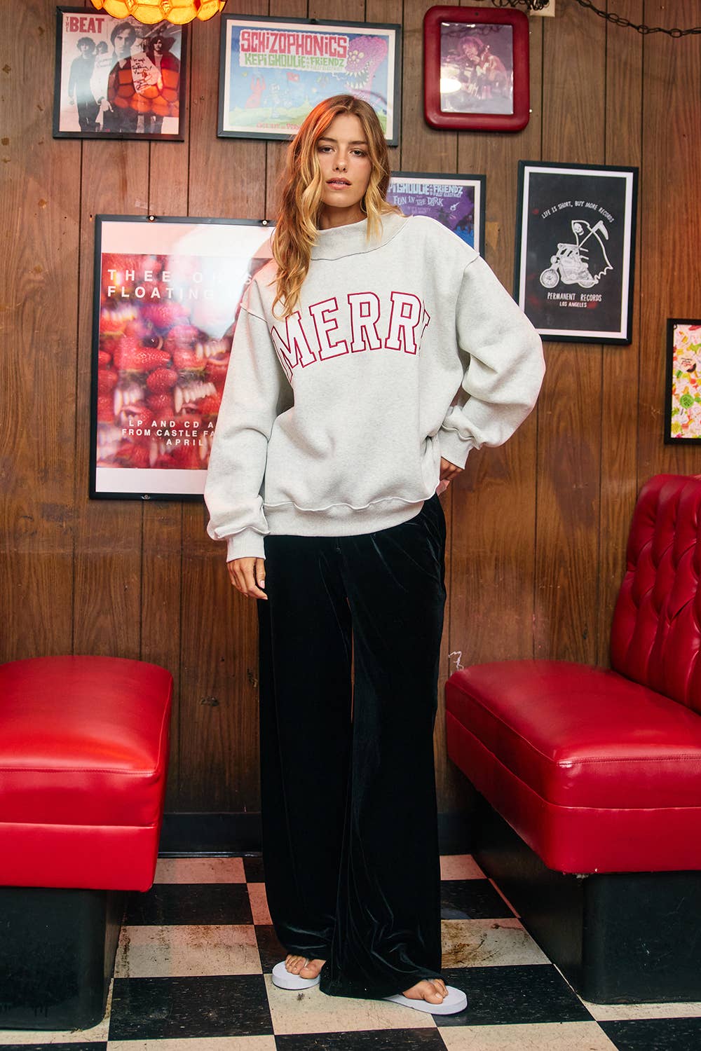 'MERRY' Embroidered Mock Neck Sweatshirt