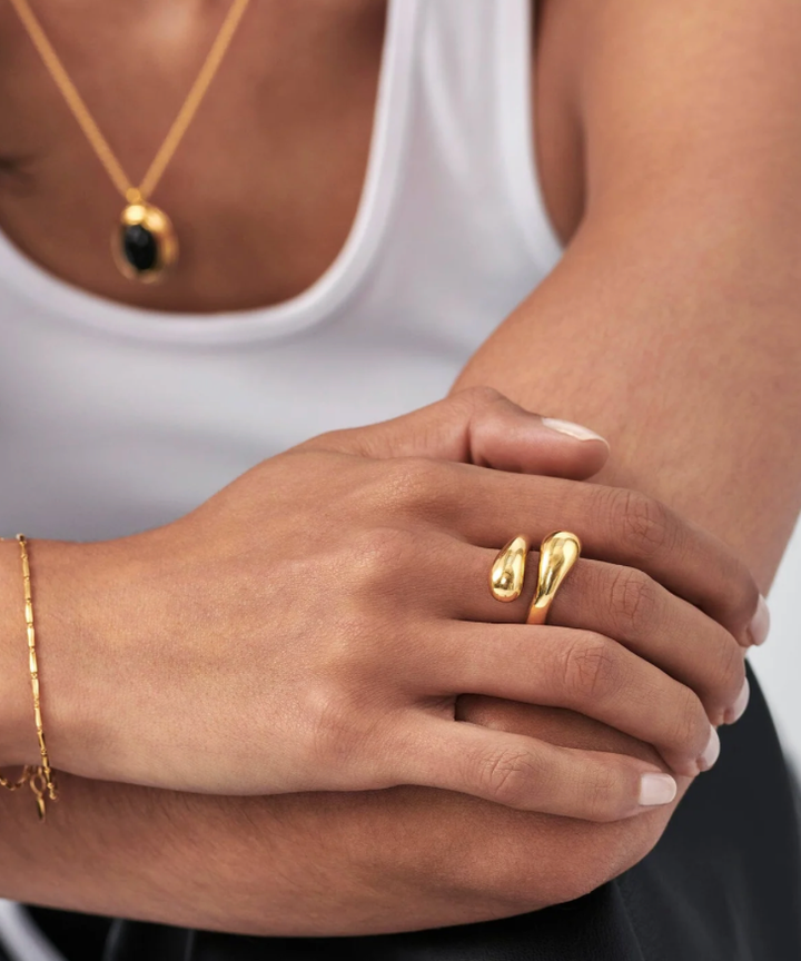 Modern Crossover ByPass Dome Band- Stainless Steel Ring: Yellow Gold