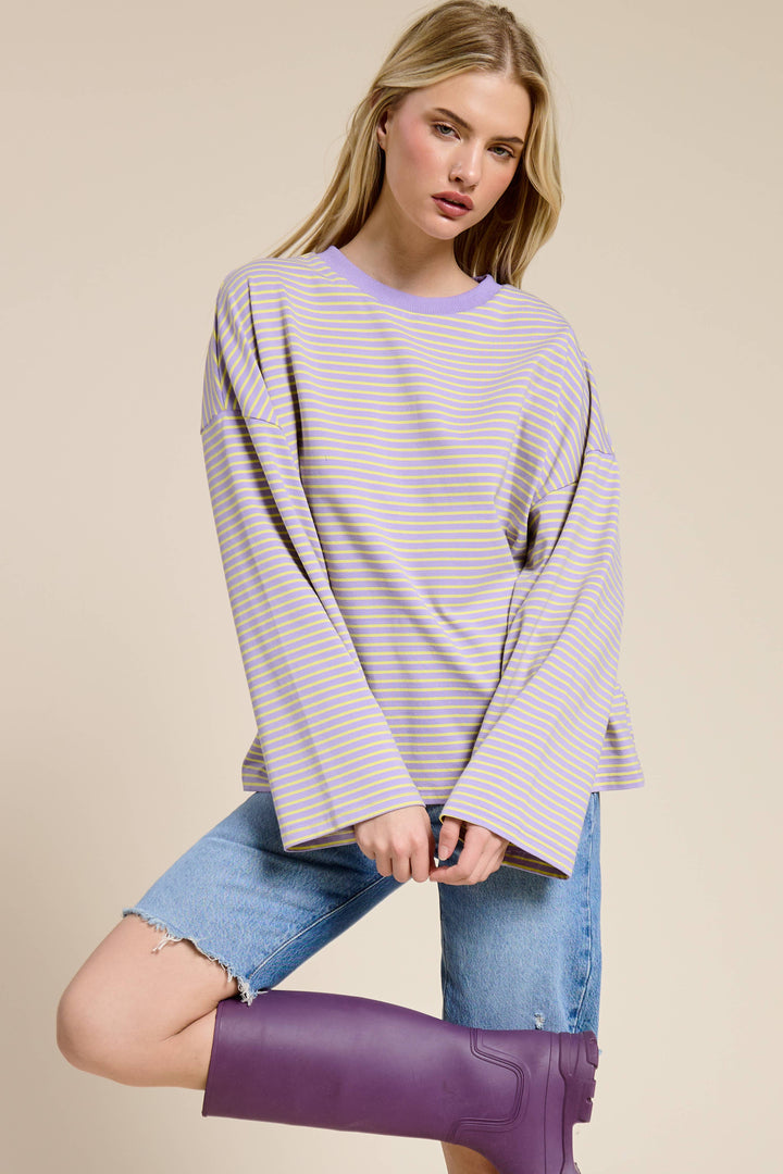 Striped Oversized Long Sleeve Top: Jellybean