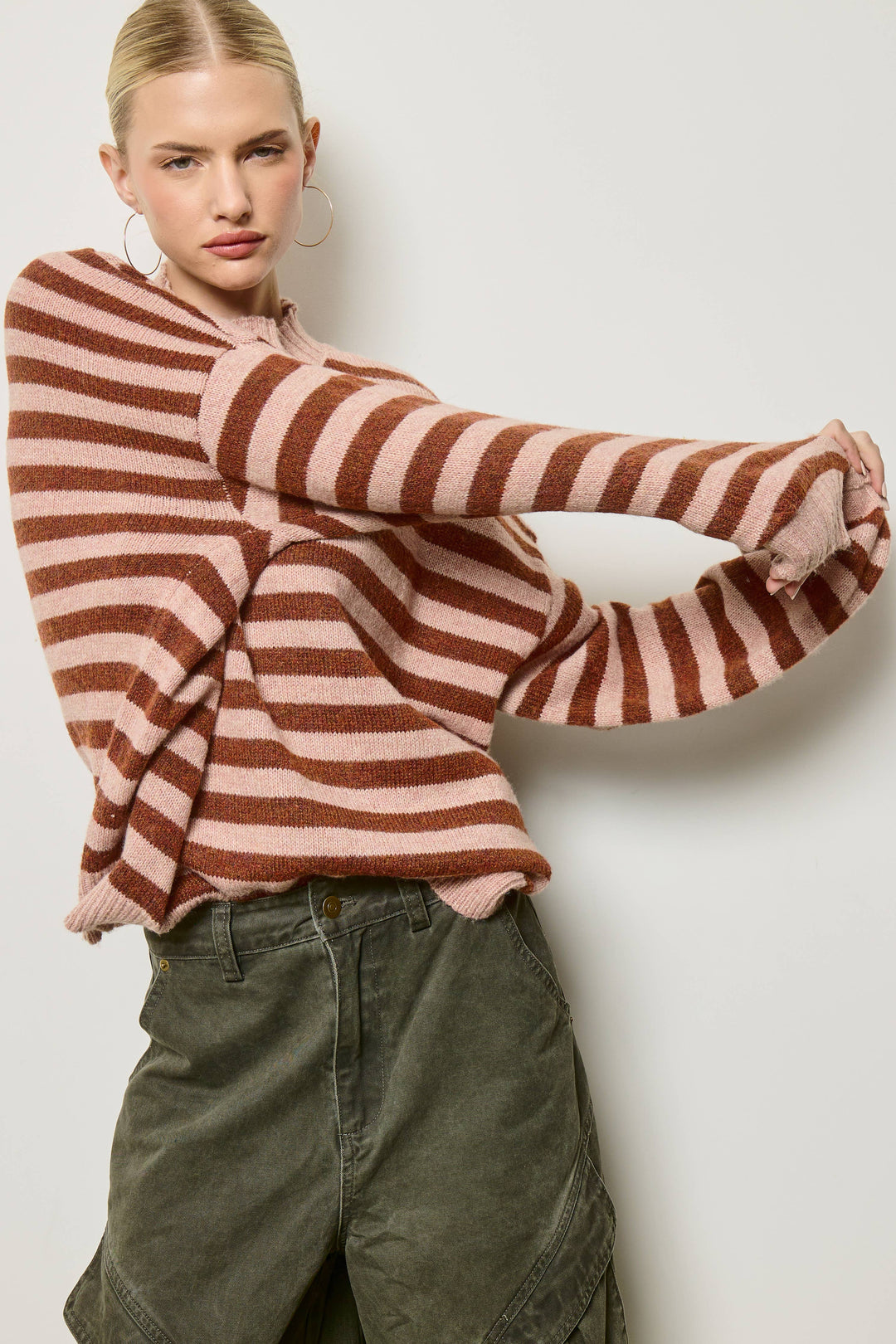Slouchy Stripe Knit Sweater: Russet