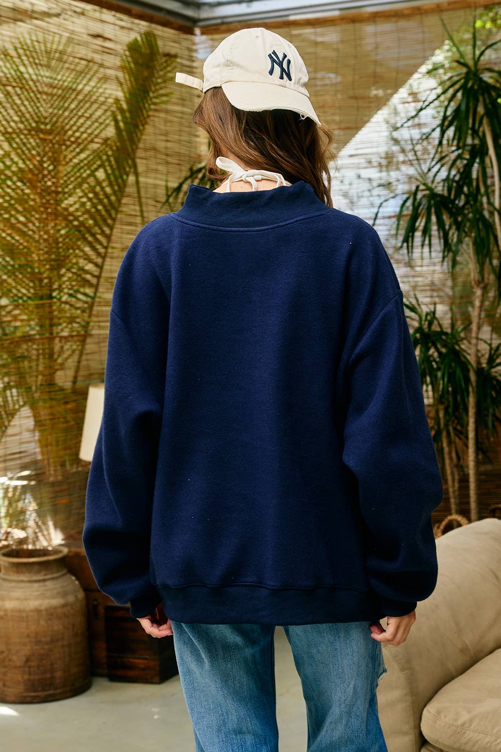 "HOMEBODY" Mock Neck Sweatshirt- NAVY