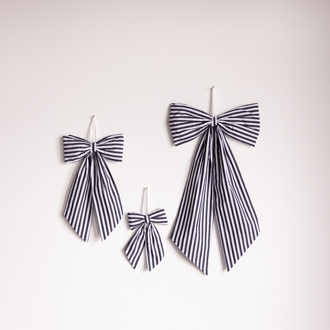 Classic Charcoal Stripes Fabric Bows: Large
