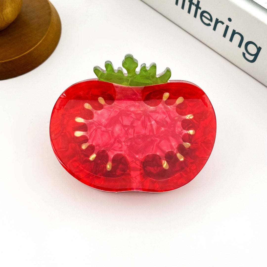 Vibrant Red Tomato Slice Print Hair Claw Clip: Red