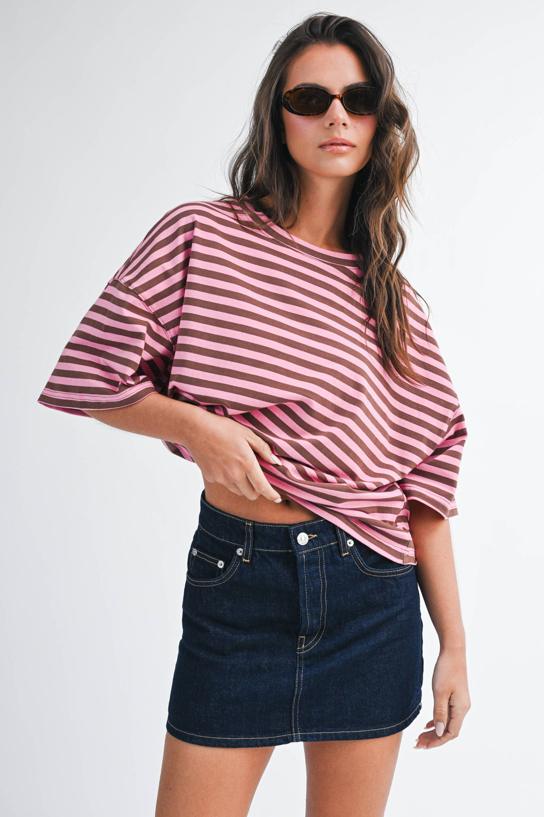 Oversized Stripe Boyfriend Tee: Chocolate