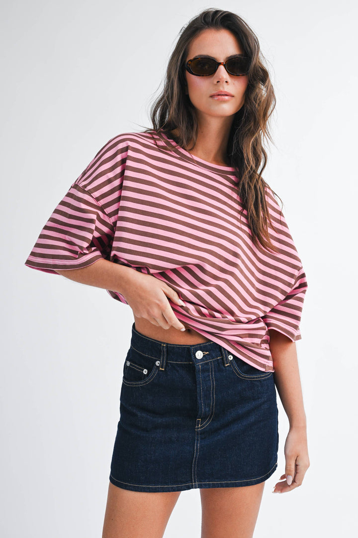Oversized Stripe Boyfriend Tee: Chocolate