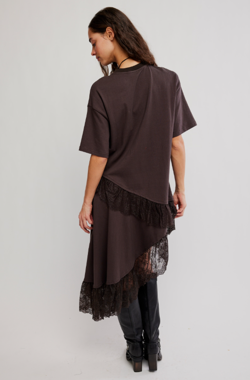 Frosted Lace Layered Tee- Deep Fudge
