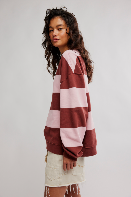Classic Stripe Crew- Strawberry Wine