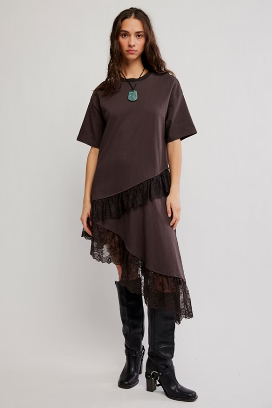 Frosted Lace Layered Tee- Deep Fudge