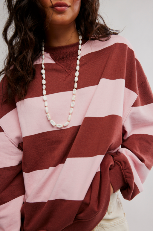 Classic Stripe Crew- Strawberry Wine