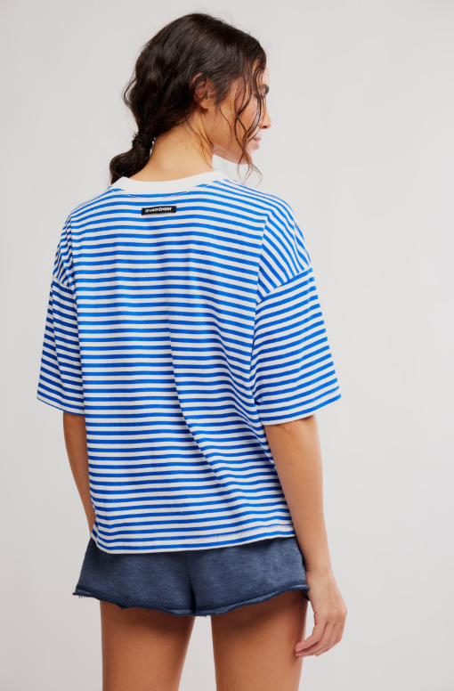 Printed Tackle Tee- Court Stripe Electric Blue