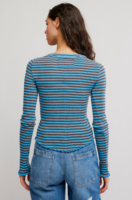 Easy Does It Tee- Striped Blue Combo