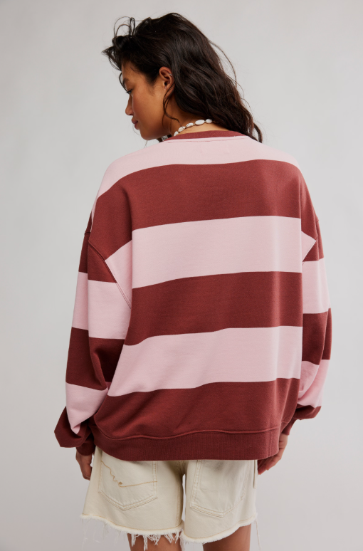 Classic Stripe Crew- Strawberry Wine