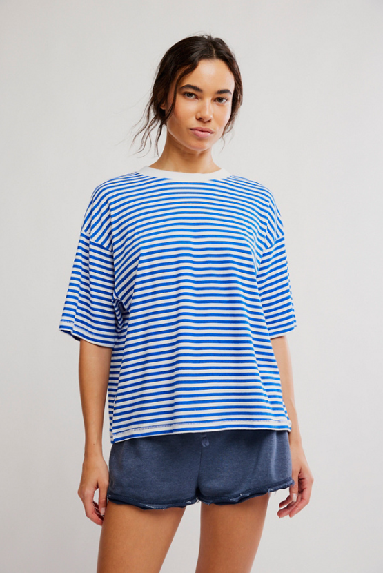 Printed Tackle Tee- Court Stripe Electric Blue