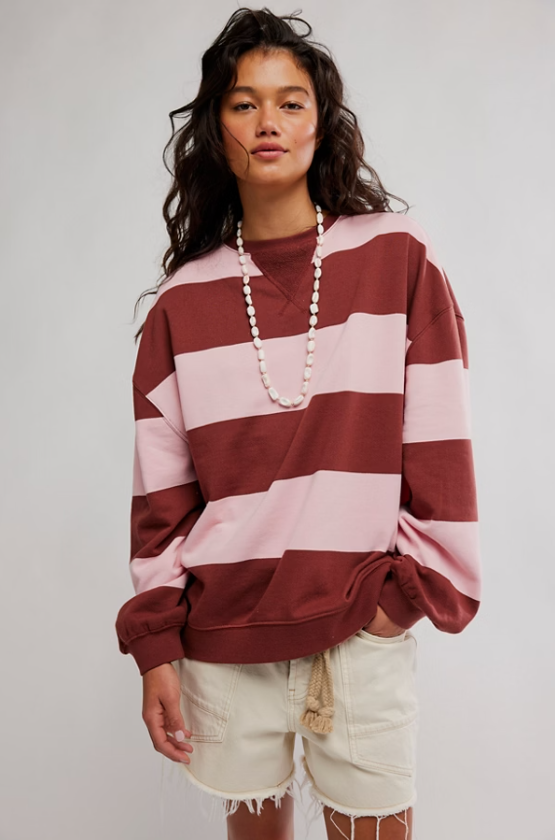 Classic Stripe Crew- Strawberry Wine