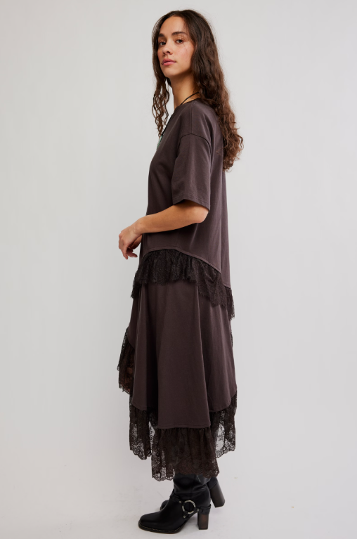Frosted Lace Layered Tee- Deep Fudge