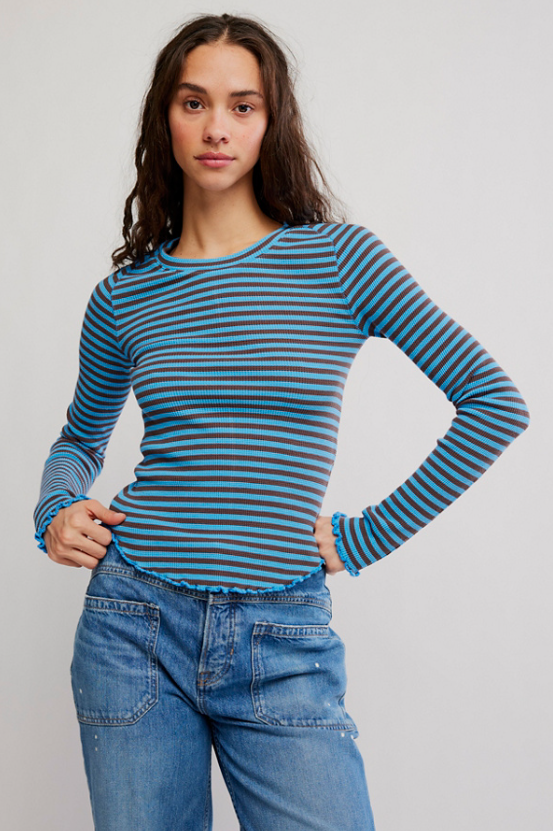 Easy Does It Tee- Striped Blue Combo