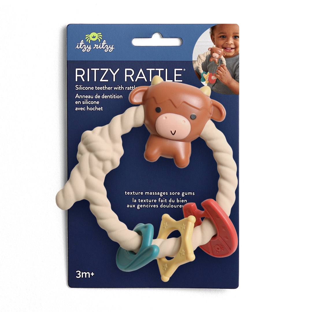 Ritzy Rattle™ Silicone Teether Rattles: Highland Cow