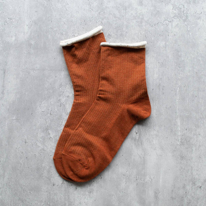 Rust Rolled Seam Socks