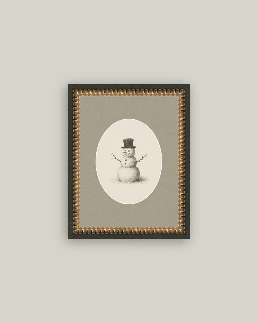 Oval Snowman Framed Antique Art: 8x10