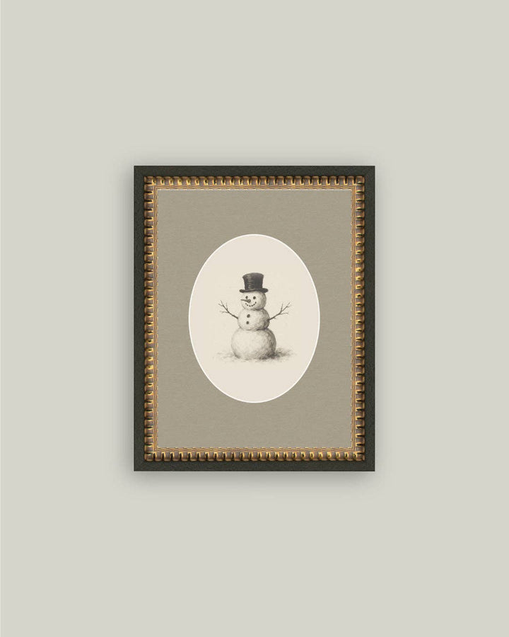 Oval Snowman Framed Antique Art: 8x10