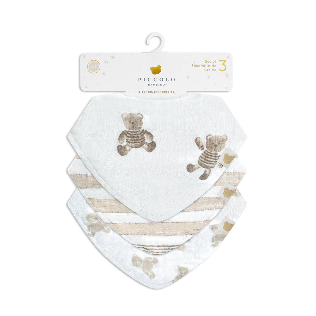 3 Pc Pack Muslin Bandana Bibs One Size- Beige
