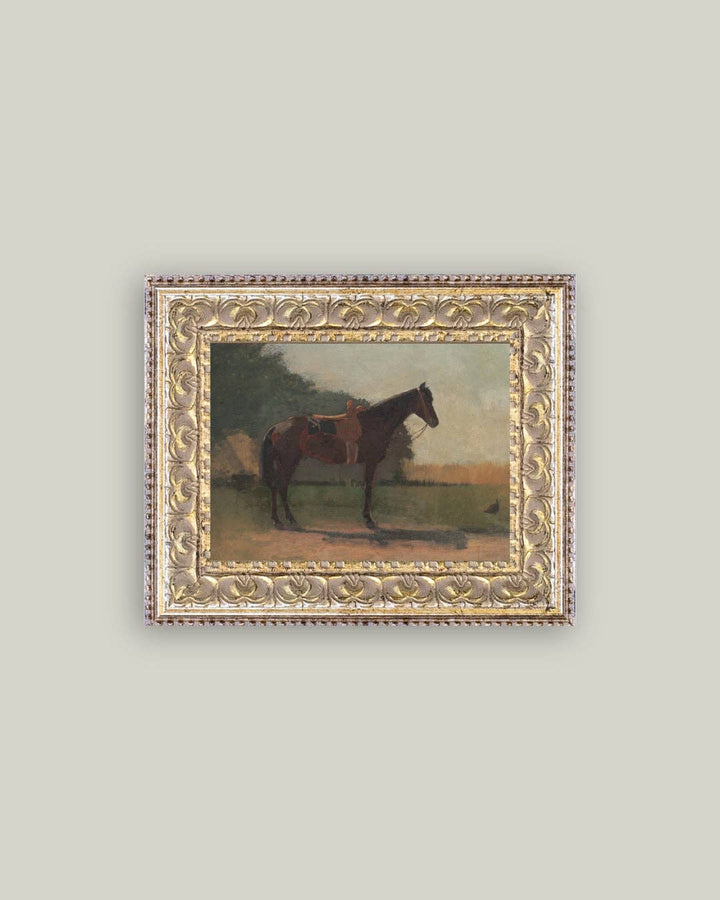 Saddled Horse Framed Antique Art: 7x5