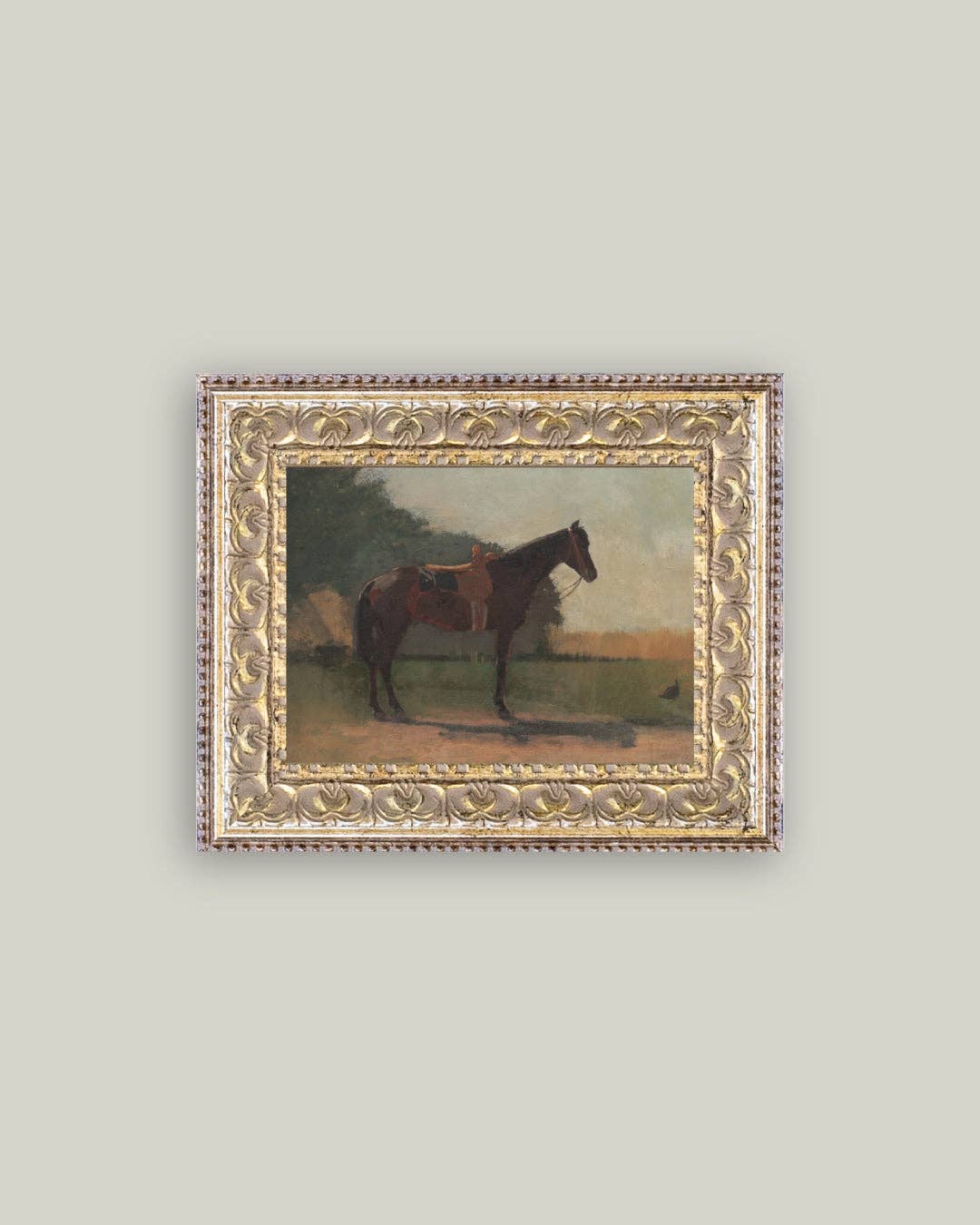 Saddled Horse Framed Antique Art: 10x8