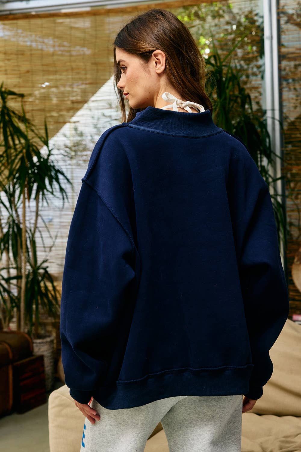 "HOMEBODY" Mock Neck Sweatshirt- NAVY