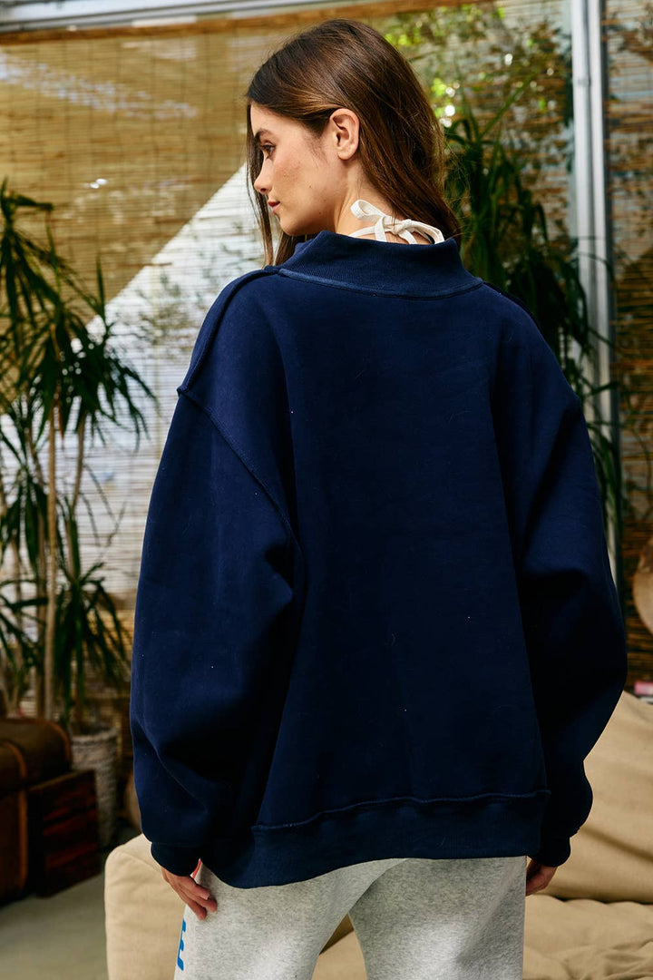 "HOMEBODY" Mock Neck Sweatshirt- NAVY