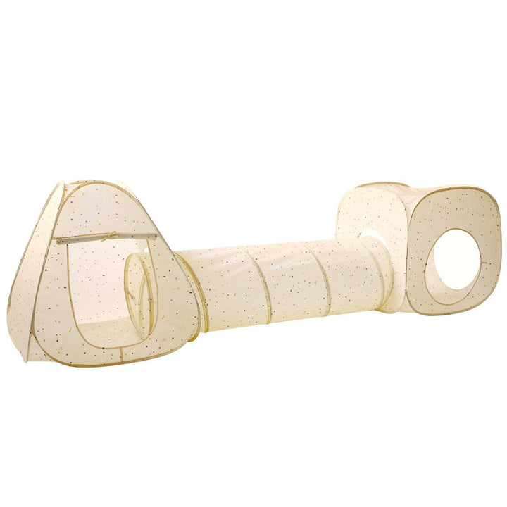 Kids 3-in-1 Play Tent & Tunnel Set with Recycled Fabric: Gingham Beige
