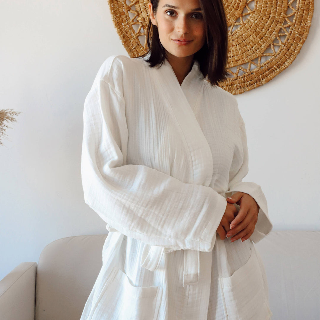 Luxury 4 Layer Muslin Bathrobe: Light Beige