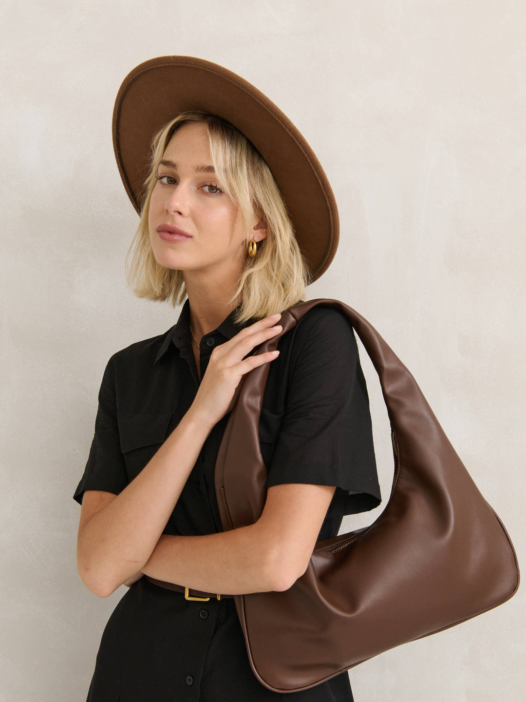 Shoulder Hobo Bag - Brown
