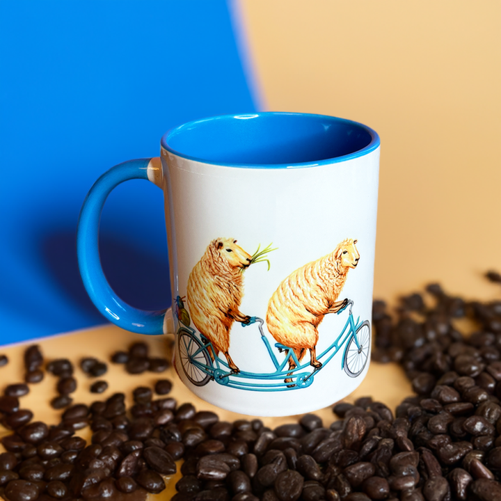 Sheep riding a Bike Mug: 11oz - 325ml
