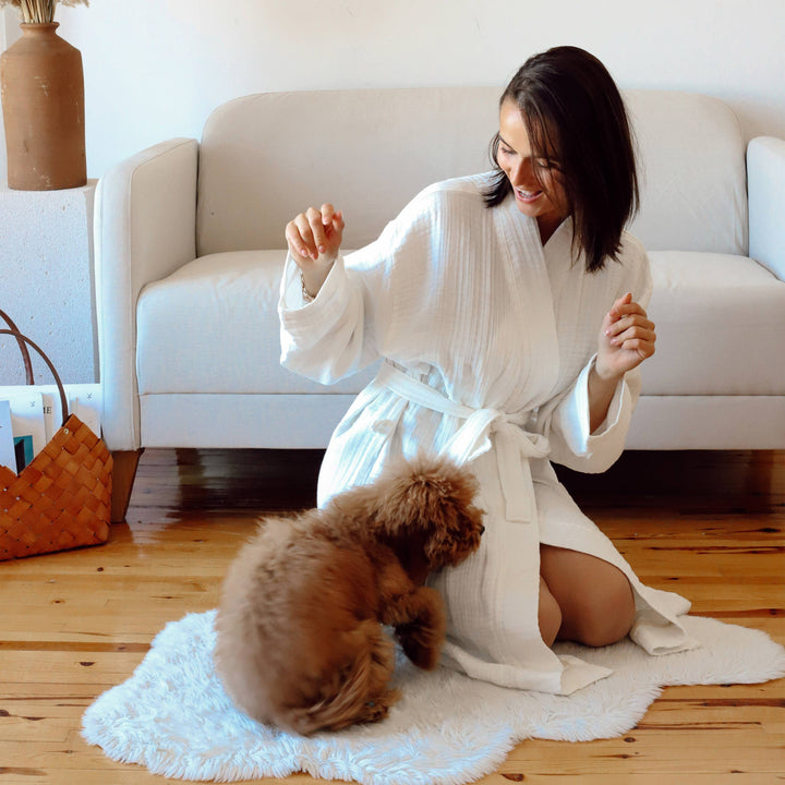 Luxury 4 Layer Muslin Bathrobe: Light Beige